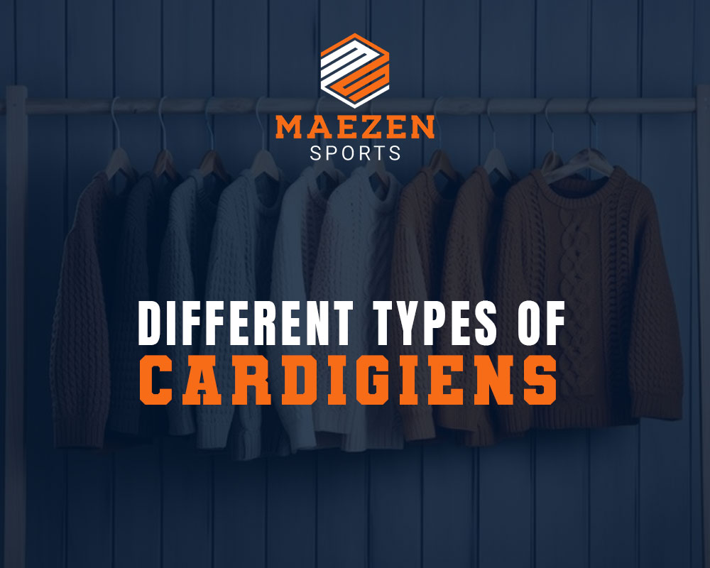 Collection of different types of cardigans hanging on a rack, presented by Maezen Sports