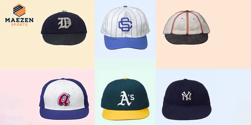  Collection of six different baseball caps with logos, including a Detroit Tigers, San Diego Padres, and New York Yankees cap on colorful backgrounds