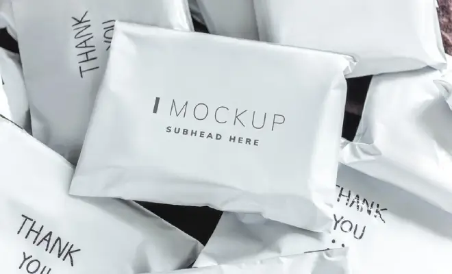 A collection of white shipping bags with 'Thank You' notes printed on them, ready for dispatch.
