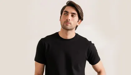 Men's black crew neck T-shirt – Soft, high-quality fabric with a classic fit, perfect for custom designs and everyday wear.