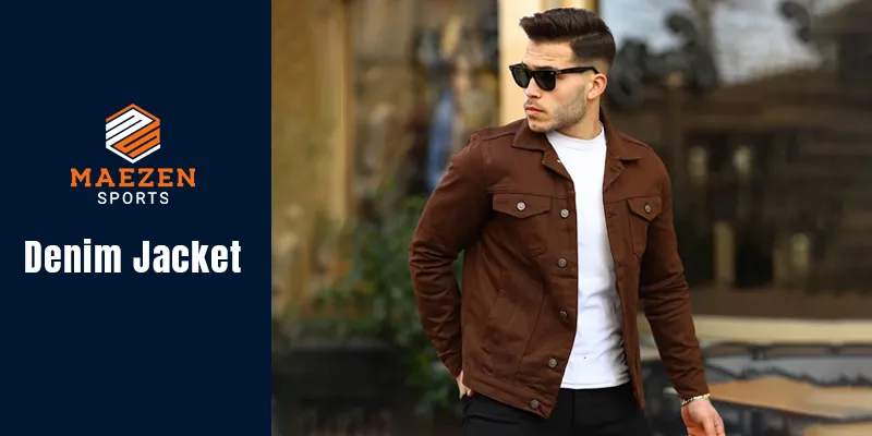 Man styling a denim jacket by Maezens Sports for a casual look.