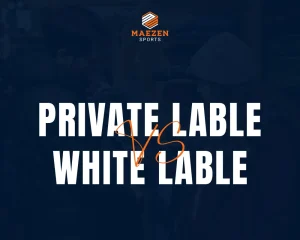 Private Label vs White Label comparison graphic by Maezen Sports illustrating key differences in branding and product ownership.